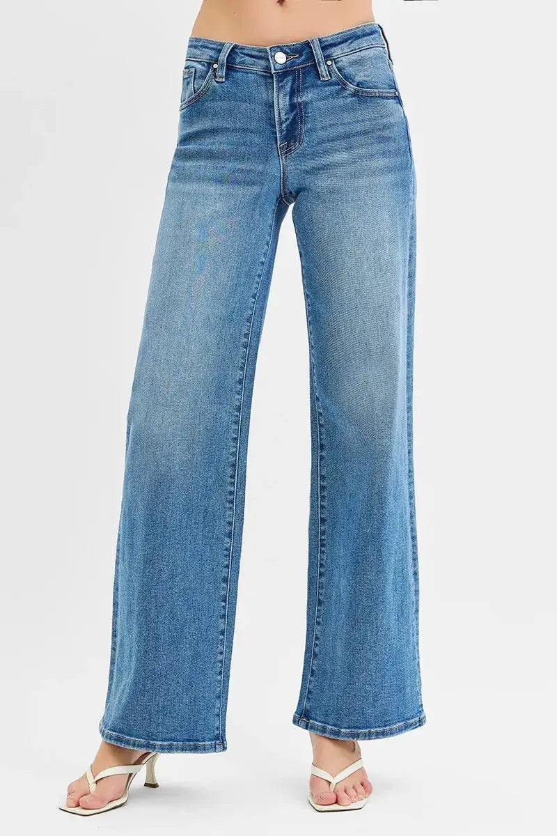 Full Size/Plus Size Low Rise Wide Leg RISEN Jeans