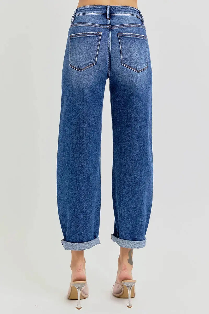 RISEN Jeans - Full/Plus Size High Rise Crop Mild Barrel Jeans