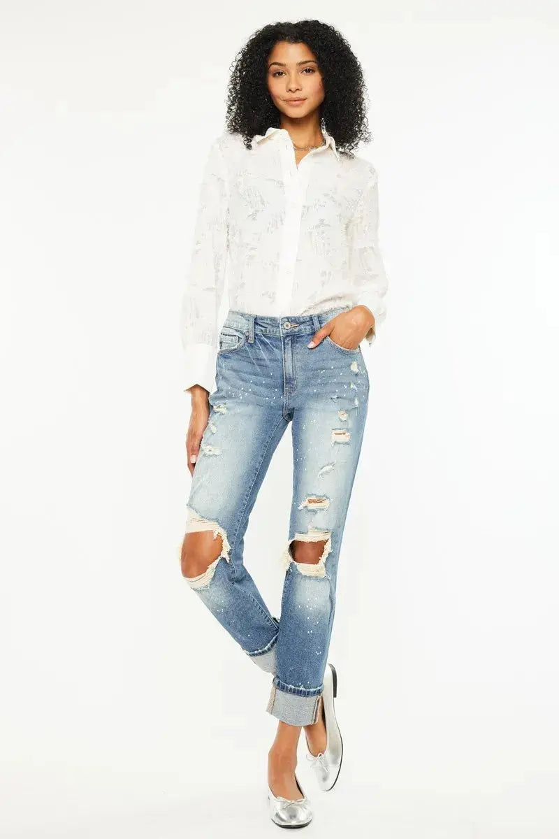 High Rise Distressed Kancan Boyfriend Jeans