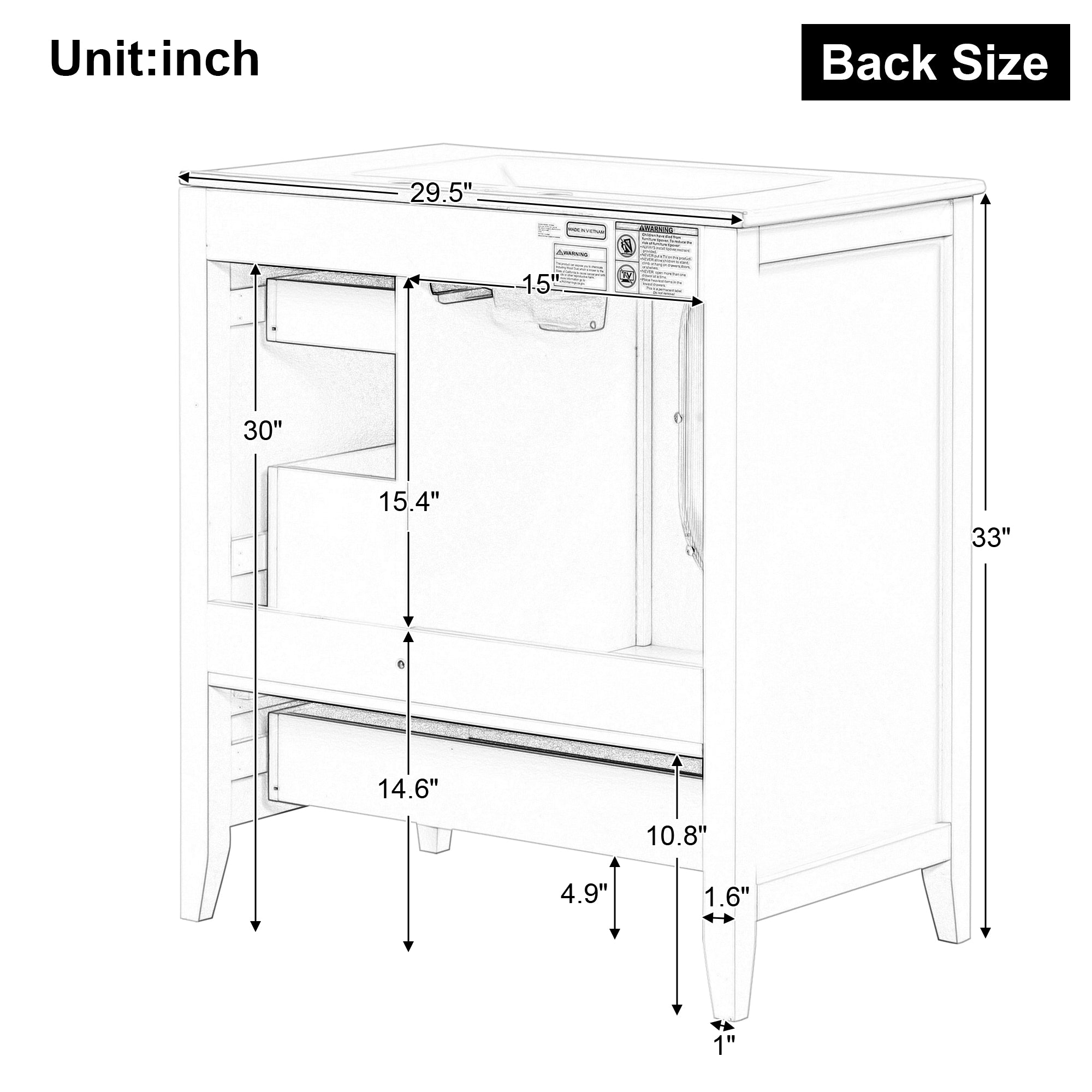 30" Bathroom Vanity with Sink, Bathroom Vanity Cabinet with Three Drawers and Door, Solid Wood and MDF, White