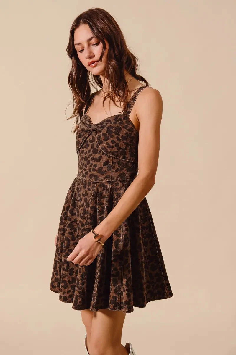 SO ME Mineral Washed Leopard Flare Cami Dress