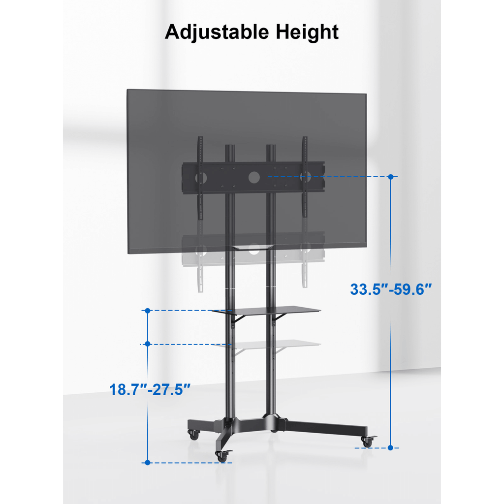 ErgoAV Movable Height-Adjustable Cart for TVs 40" to 75"