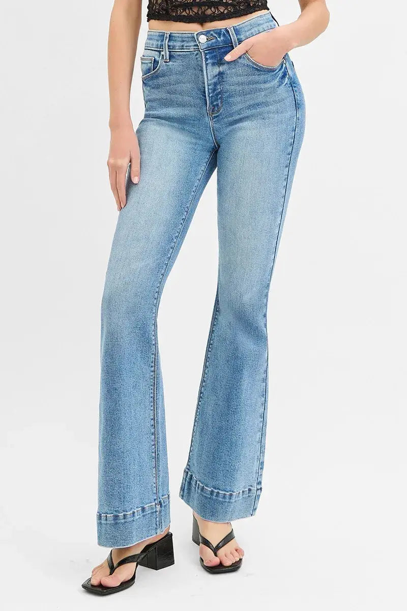 Full Size/Plus Size Tummy Control Elastic Band High Rise Flare RISEN Jeans