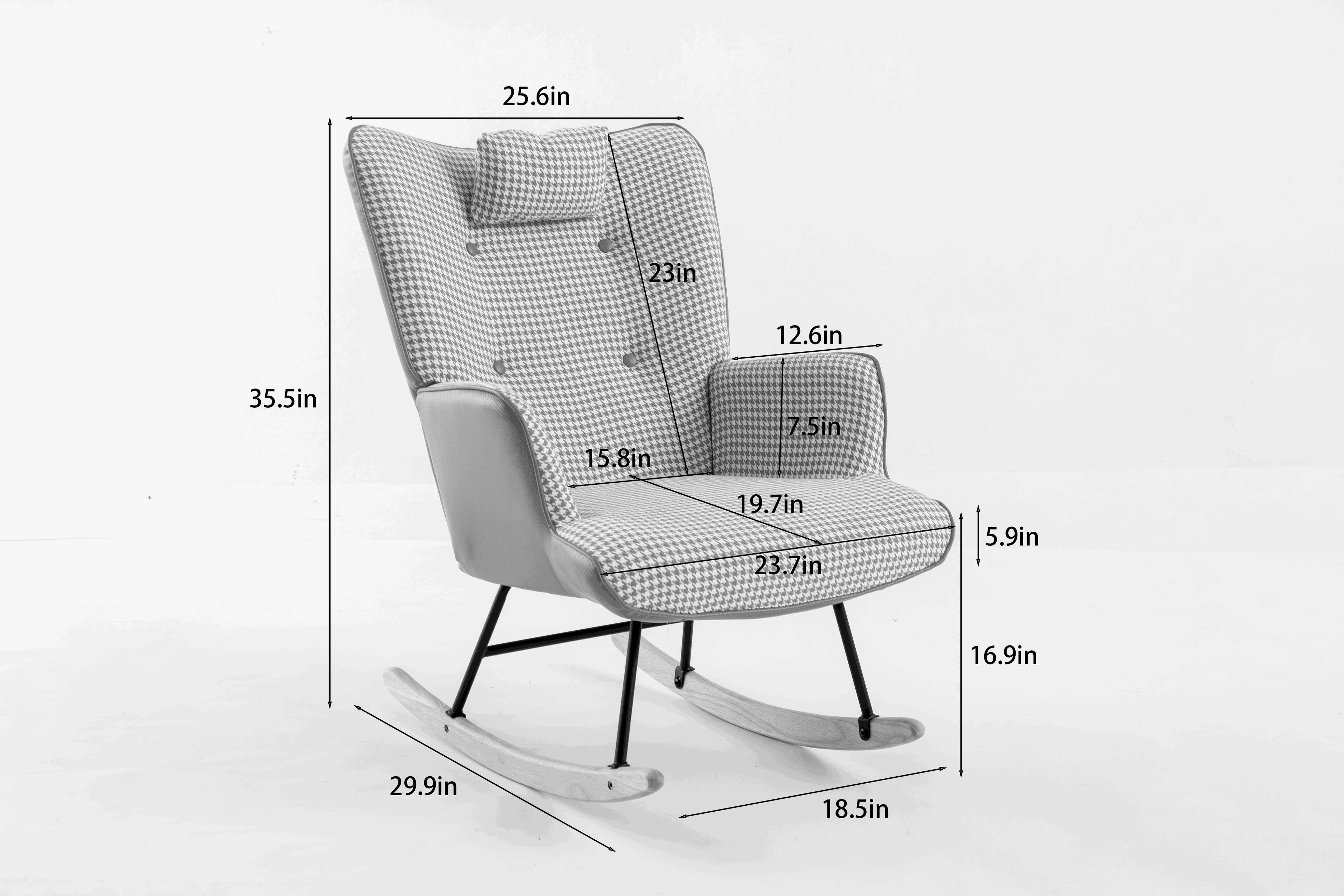 35.5 inch Rocking Chair Soft Houndstooth Fabric Leather Fabric Rocking Chair  (orange)