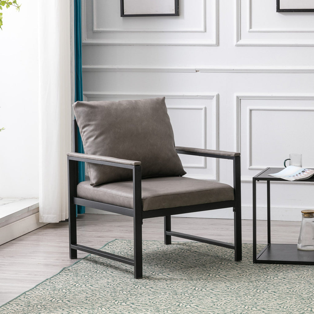 A&A Furniture Modern Faux Leather Accent Chair with Black Powder Coated Metal Frame Gray