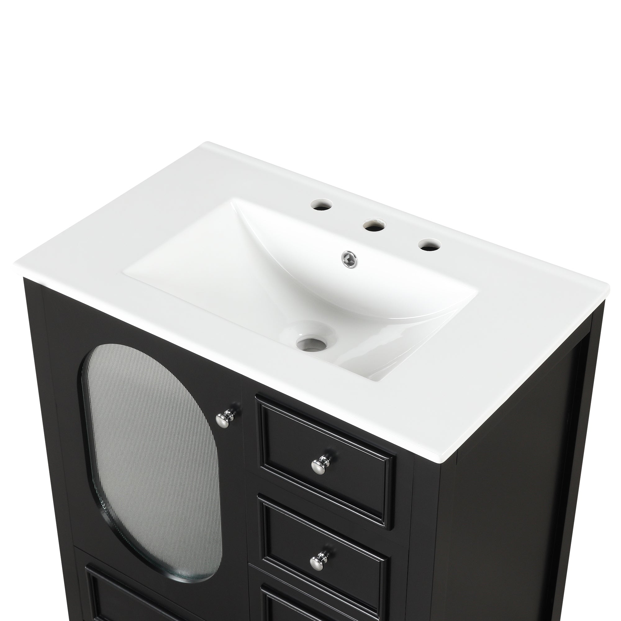 30" Bathroom Vanity with Sink, Bathroom Vanity Cabinet with Three Drawers and Door, Solid Wood and MDF, Black