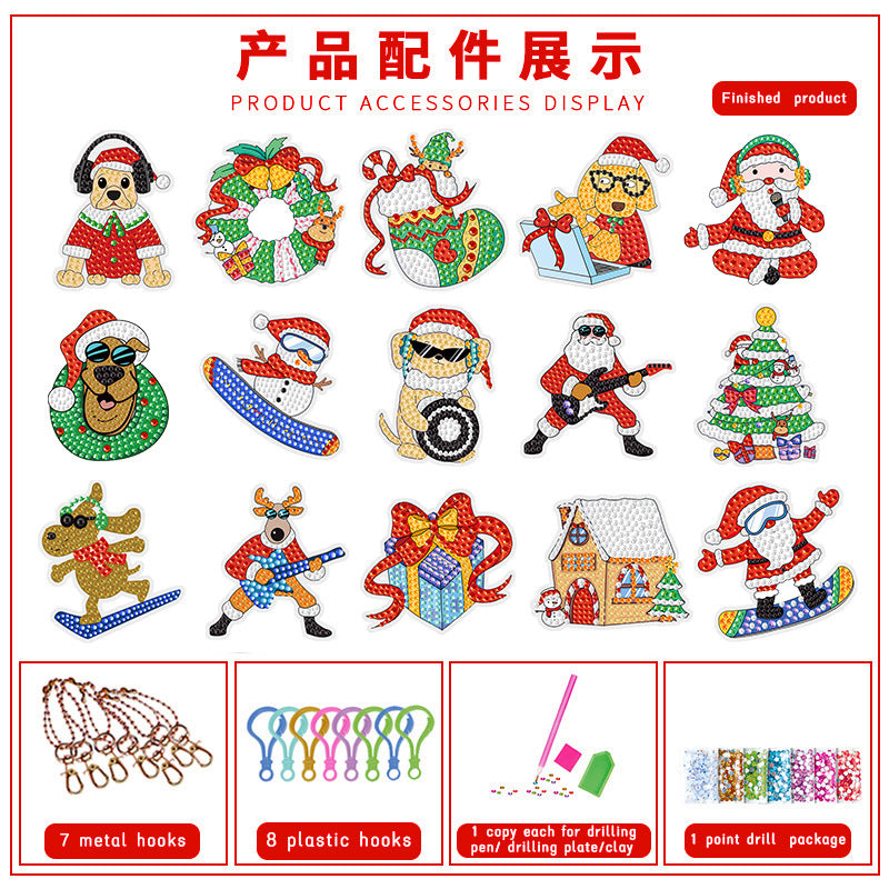 Christmas Diamond Painting Keychain 5D DIY Hanging Diamond Art Kits Diamond Ornaments for Kids Christmas Crafts Family Decor