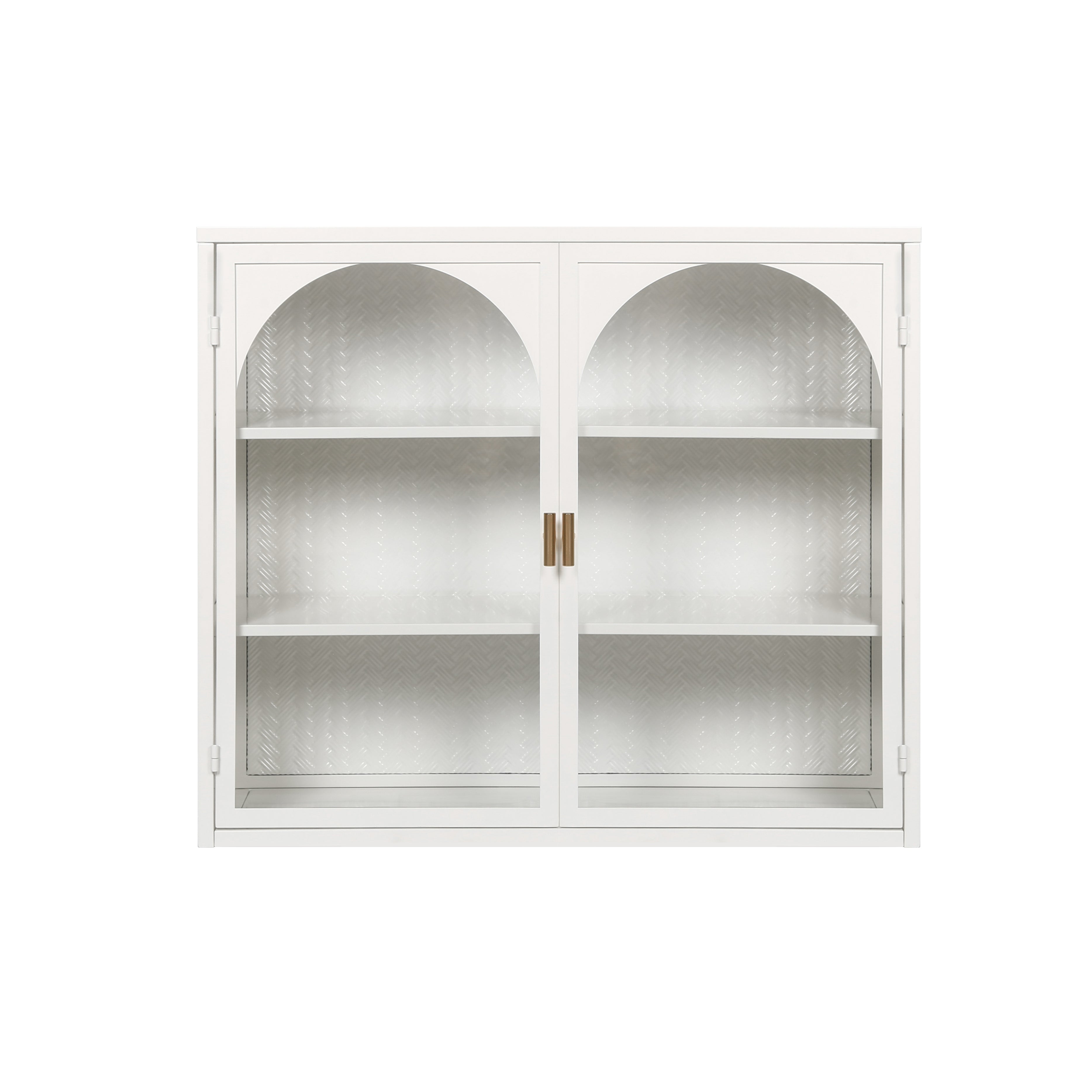 27.56"Glass Doors Modern Two-door Wall Cabinet with Featuring Three-tier Storage White