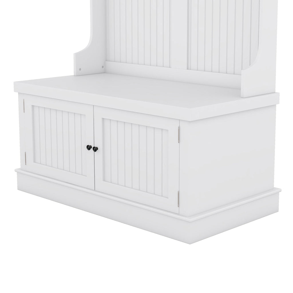 Hall Tree with Storage Shoe Bench for Entryway and Hallway 4-in-1 Design Coat Racks with 4 Hooks for Living Room White