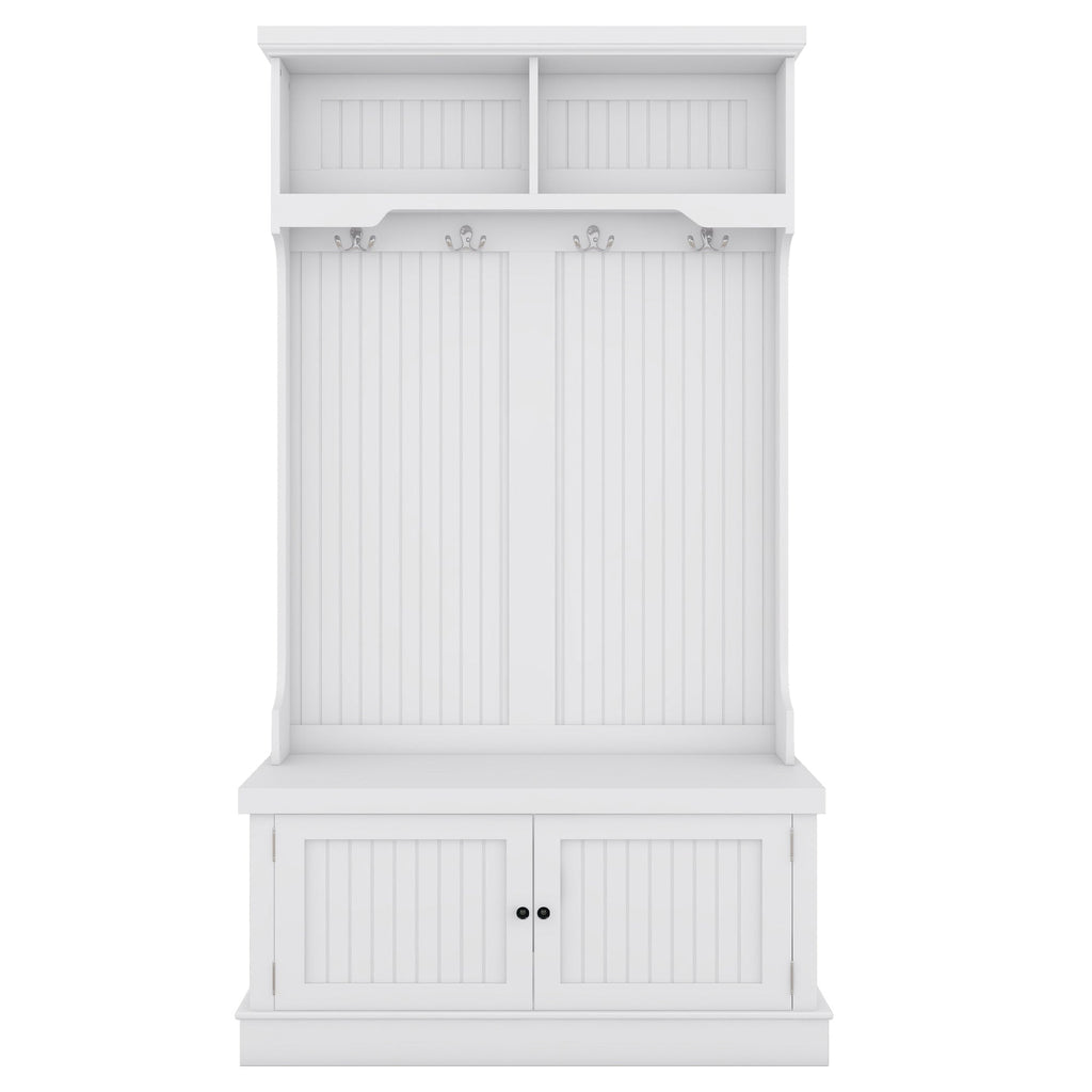Hall Tree with Storage Shoe Bench for Entryway and Hallway 4-in-1 Design Coat Racks with 4 Hooks for Living Room White