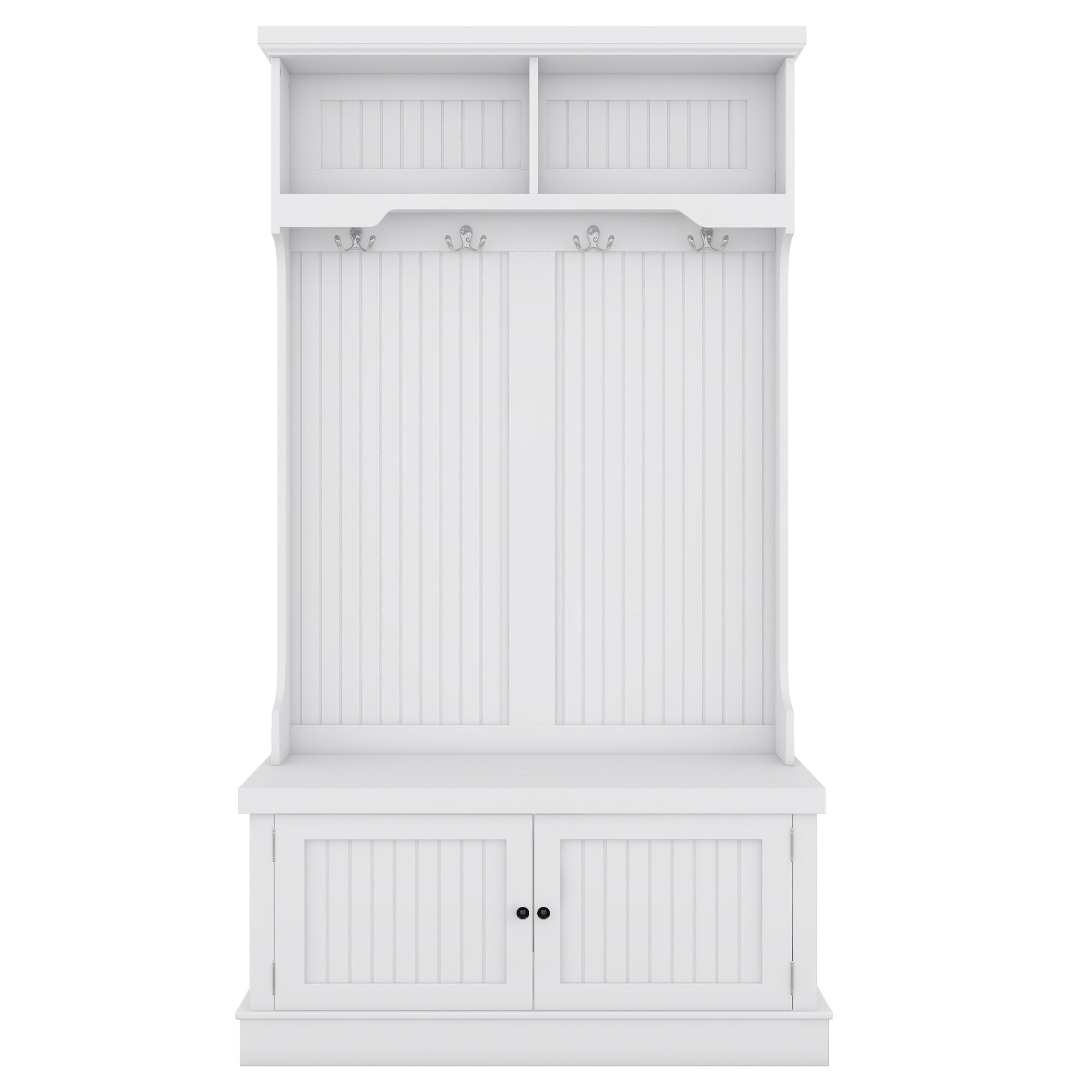 Hall Tree with Storage Shoe Bench for Entryway and Hallway 4-in-1 Design Coat Racks with 4 Hooks for Living Room White