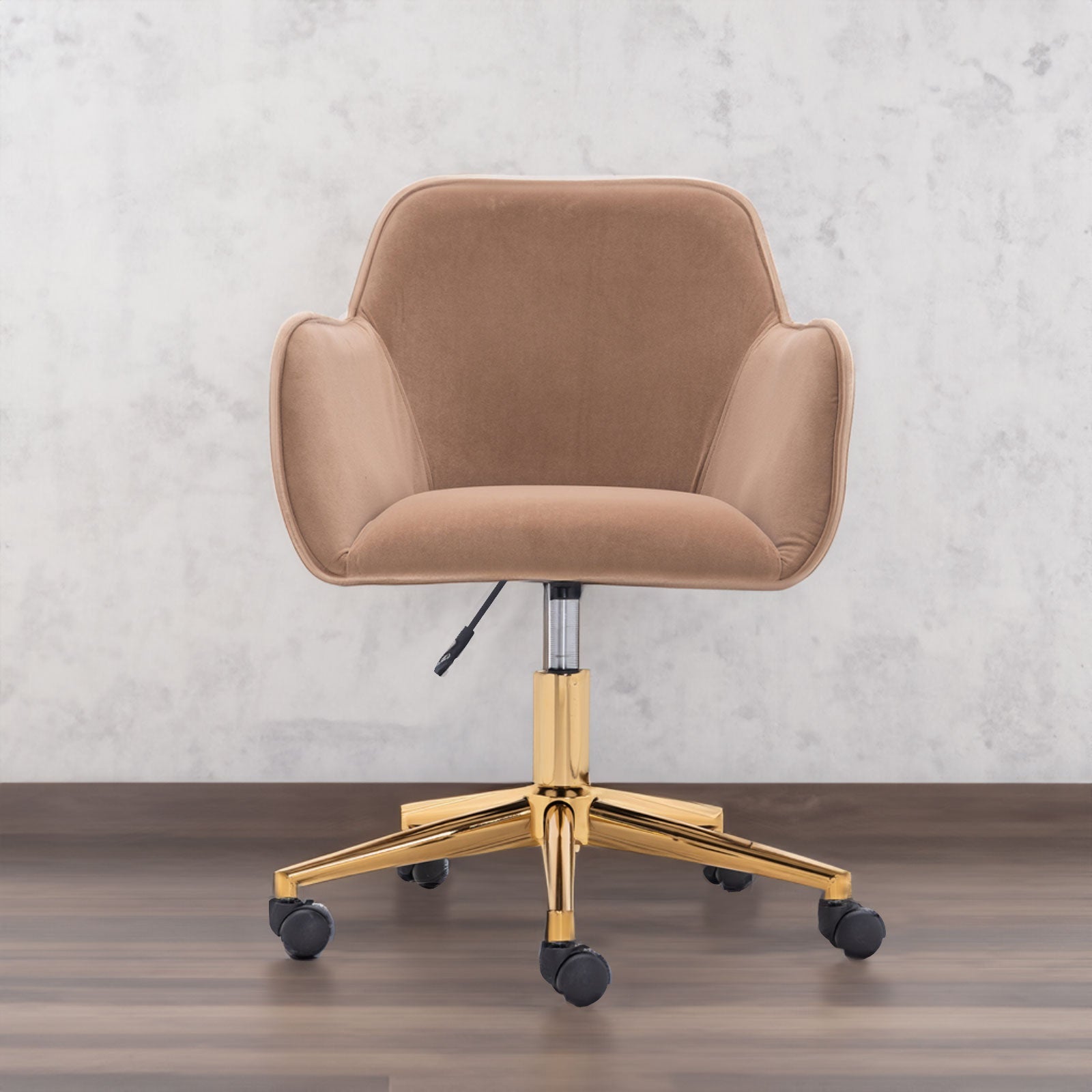 Modern Velvet Fabric Material Adjustable Height 360 revolving Home Office Chair Light Coffee Brown