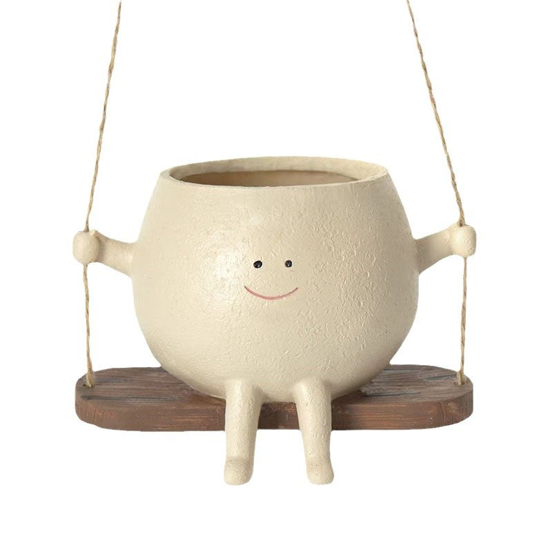 Swing Face Planter Resin Plant Succulent Pots Creative Wall Hanging Head Planter Multifunctional Home Garden Patio Accessories