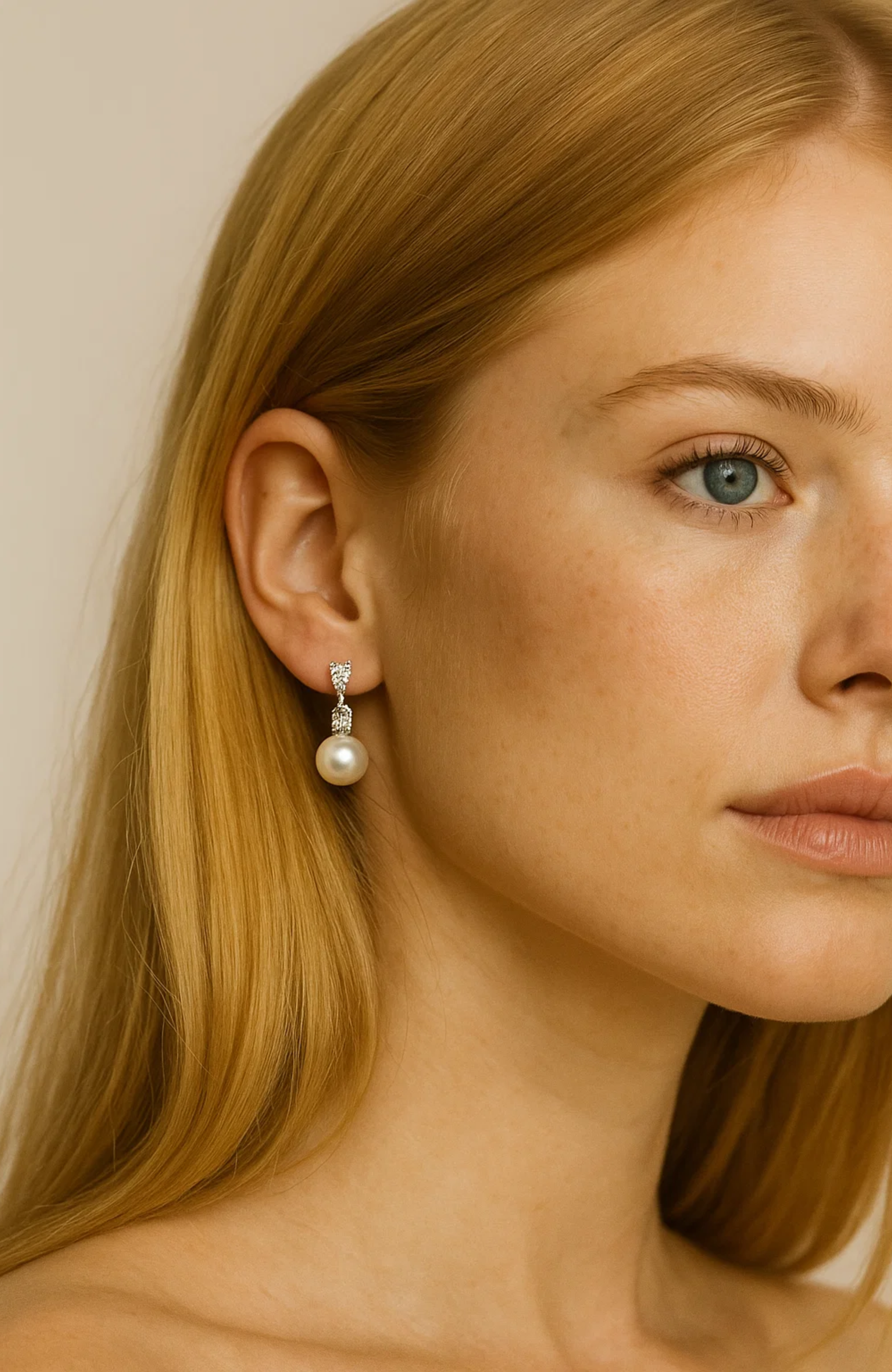 Pearl Drop Earrings with Cubic Zirconia  Accents Earrings