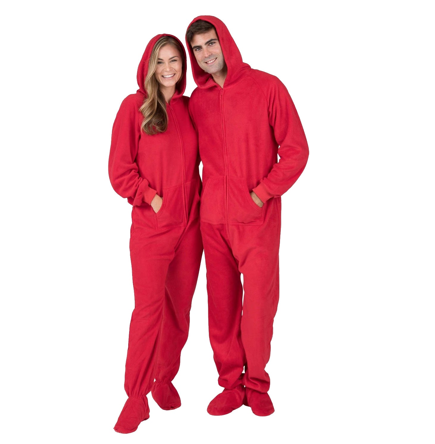 Family Matching Bright Red Hoodie Fleece Onesie