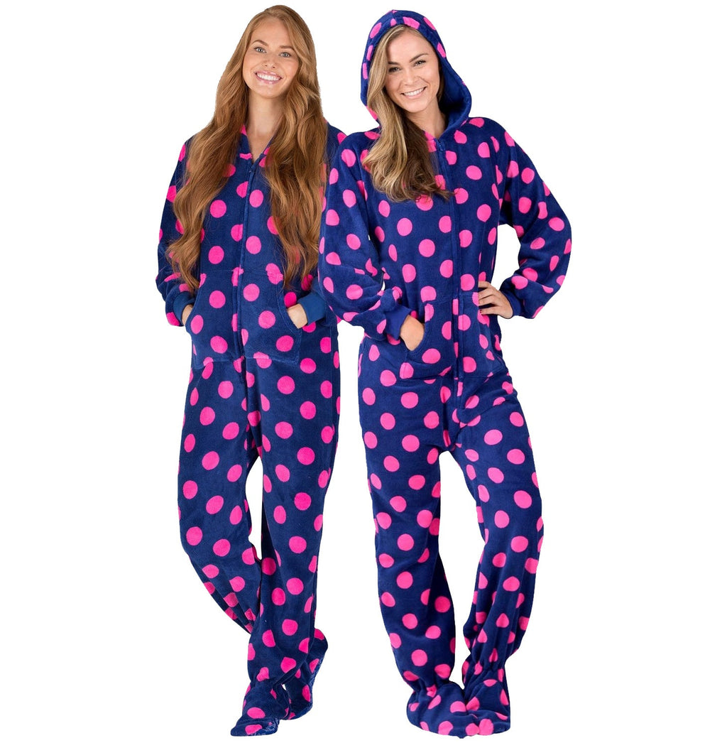 Family Matching Navy Pink Polka Hoodie Chenille Onesie