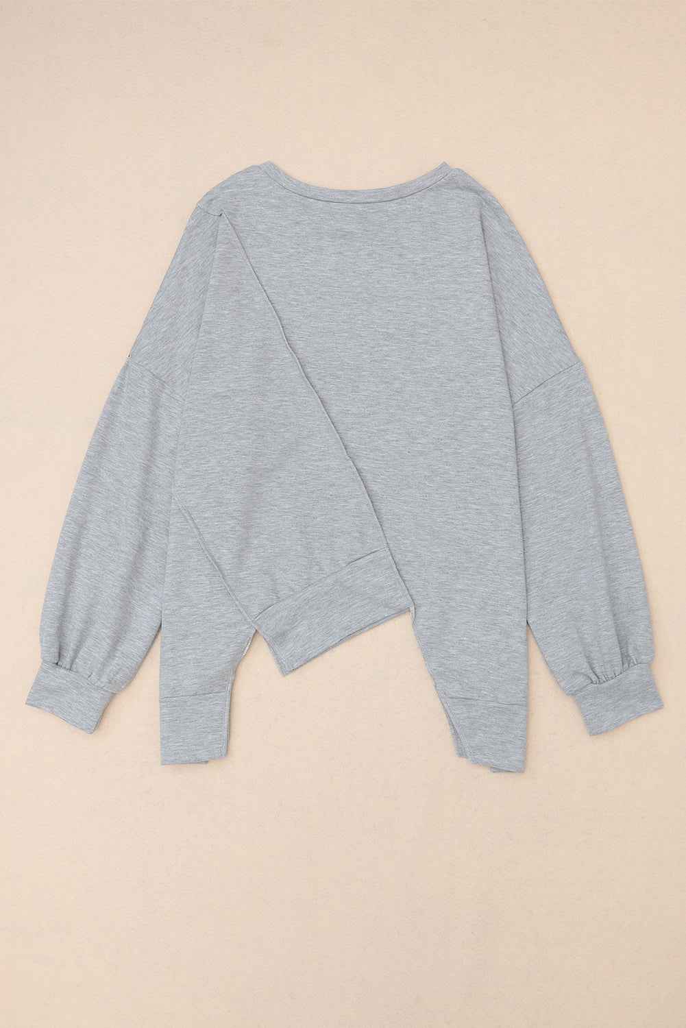 Khaki Colorblock Sweatshirt with Irregular Hem and Long Sleeves Women's Top