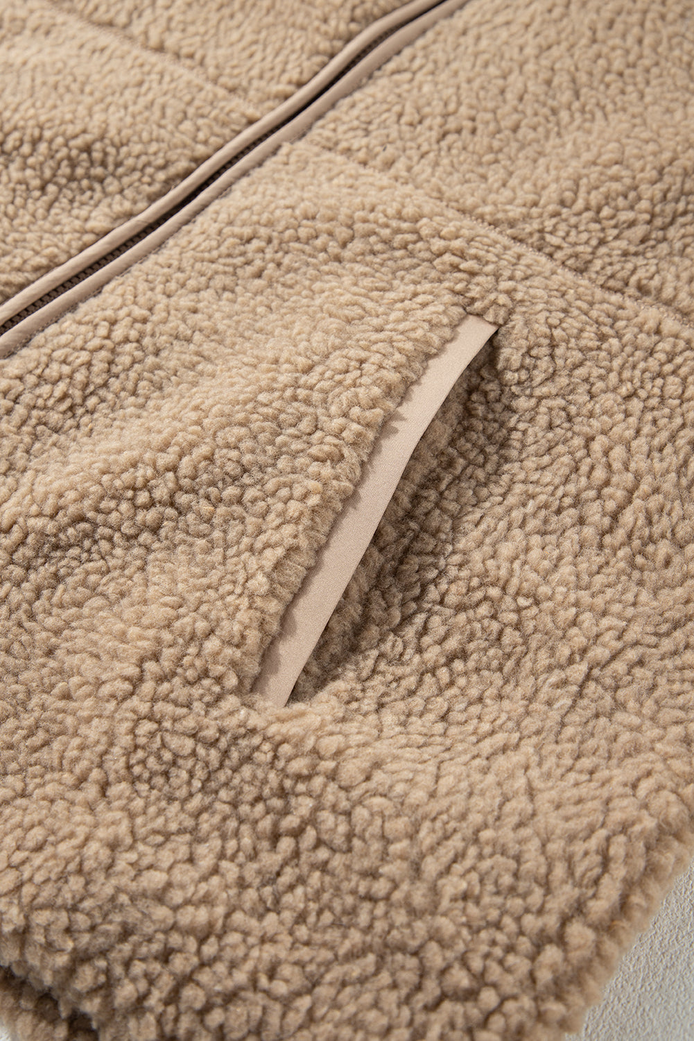 Solid Fleece Zip-Up Drawstring Pocketed Hooded Jacket