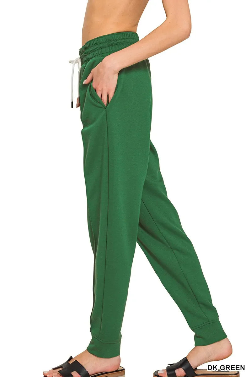 Zenana Drawstring Scuba Sweatpants with Pockets in Green