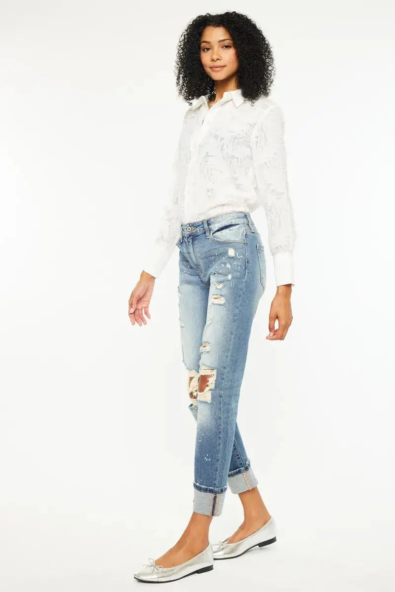 High Rise Distressed Kancan Boyfriend Jeans