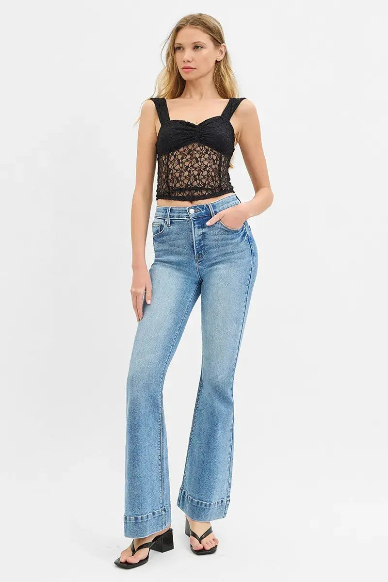 Full Size/Plus Size Tummy Control Elastic Band High Rise Flare RISEN Jeans