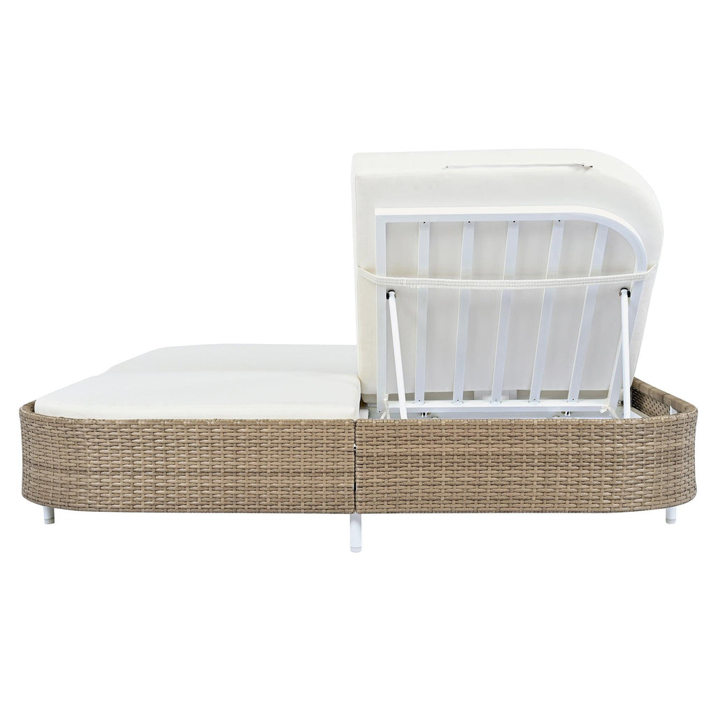 Outdoor Daybed, Patio Rattan Daybed with 5-Position Adjustable Backrest and Removable Cushions & Pillows for Garden, Backyard, Poolside