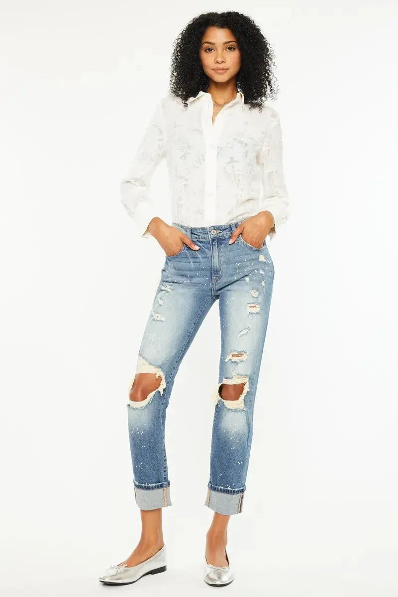 High Rise Distressed Kancan Boyfriend Jeans