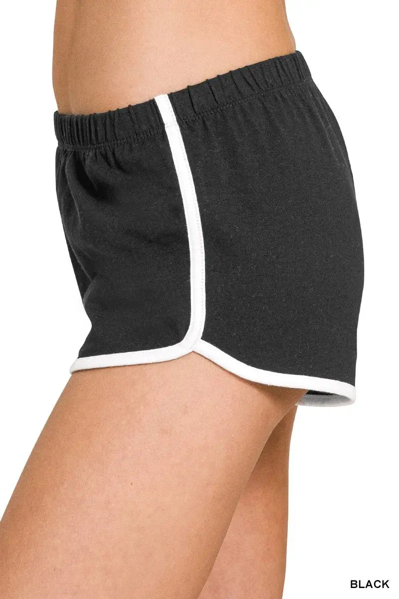 Zenana Elastic Waist Cotton Dolphin Hem Shorts in Black
