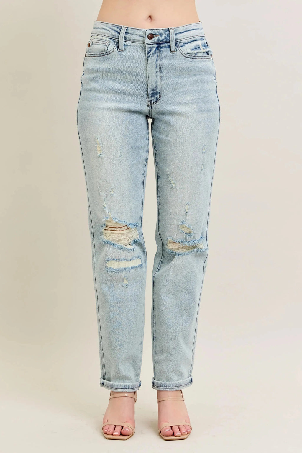 Judy Blue Jeans - Plus Size Mr Repair Stitch Detail Destroy Single Cuff Boyfriend Fit