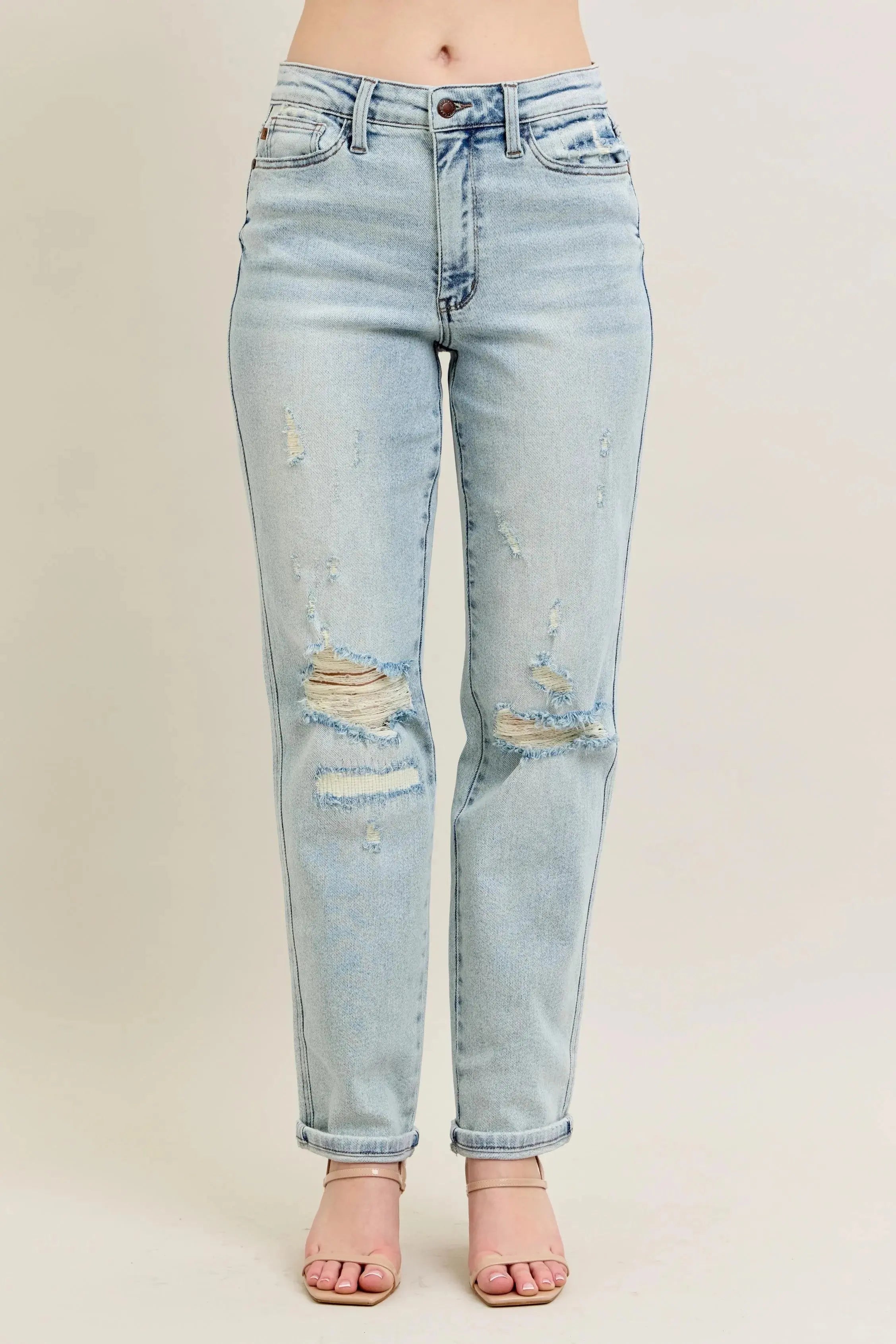 Judy Blue Jeans - Plus Size Mr Repair Stitch Detail Destroy Single Cuff Boyfriend Fit