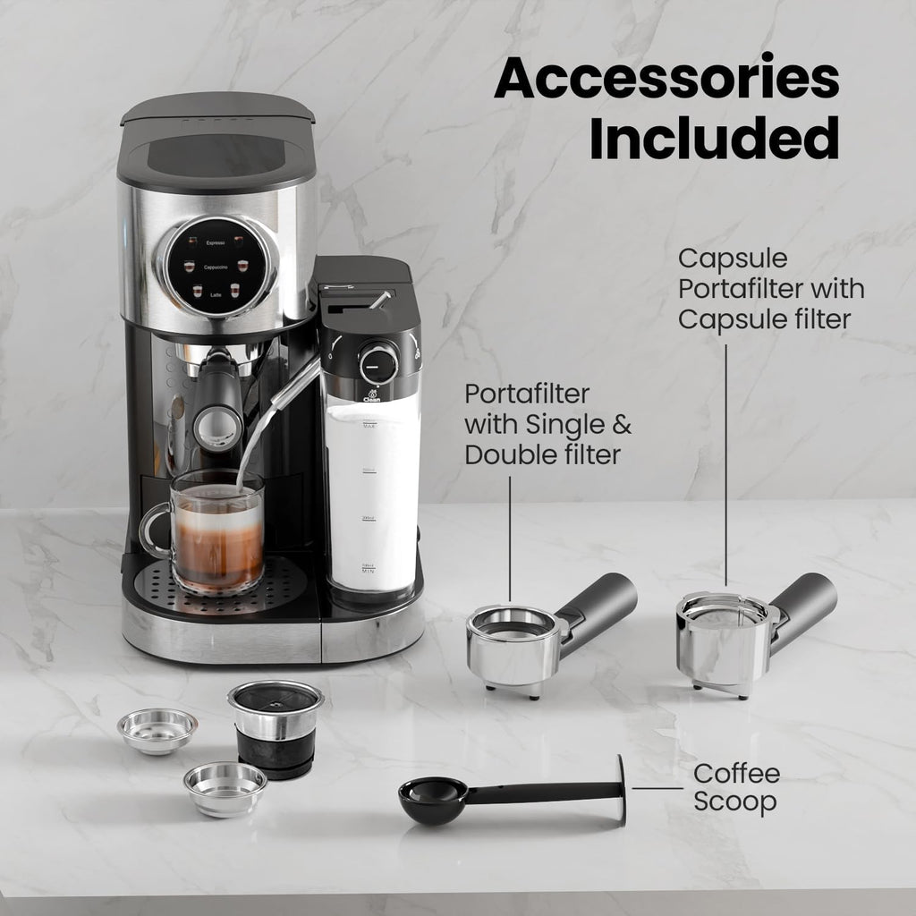 3 in 1 Professional Espresso Maker with Dual Heating System & Capsule Compatible CM8008