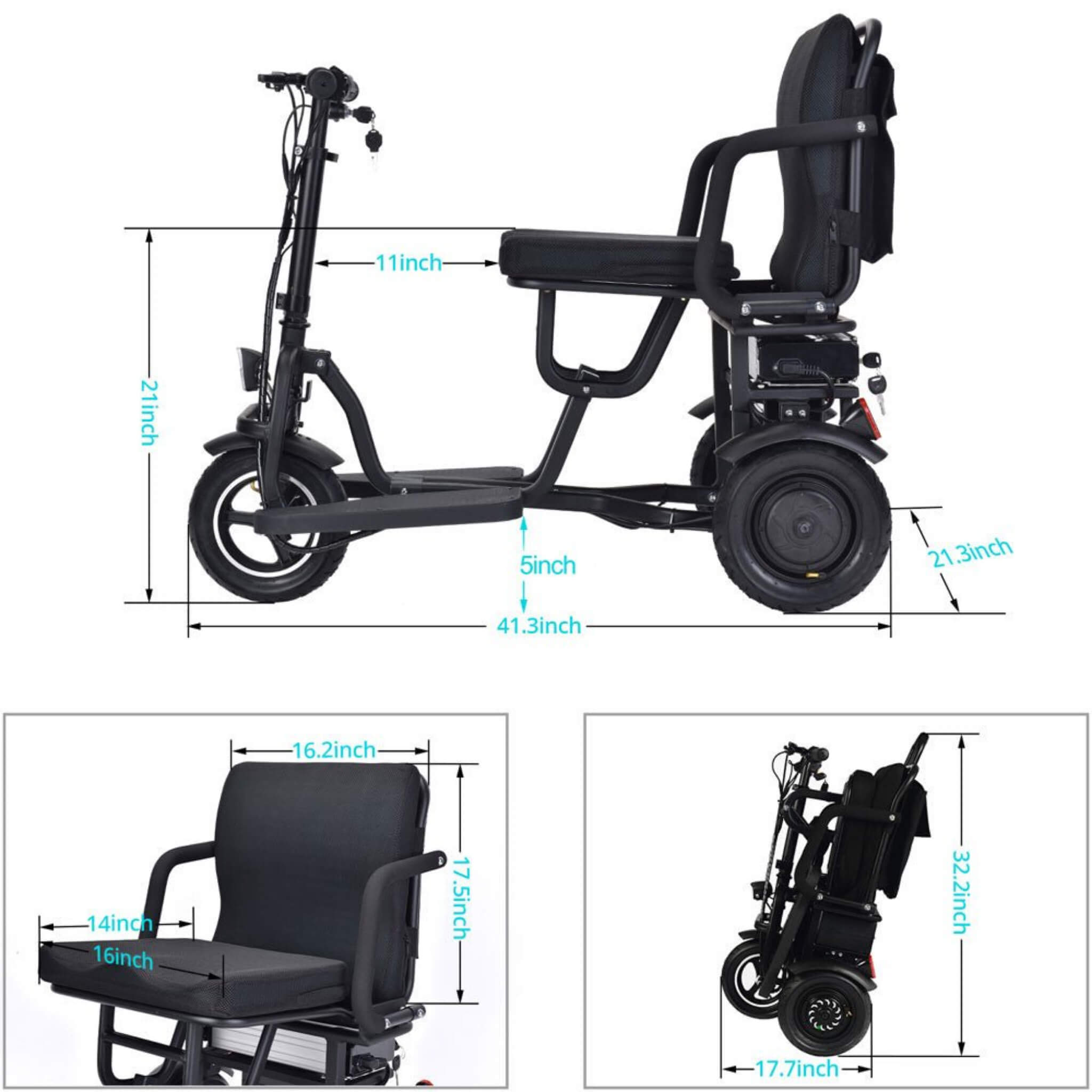 EZG 3-Wheel Electric Heavy Duty Lightweight Powered Mobility Scooter For Adults, 280LBS (SAK47361)