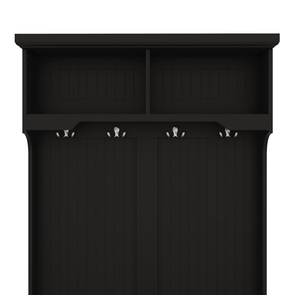 Hall Tree with Storage Shoe Bench for Entryway and Hallway 4-in-1 Design Coat Racks with 4 Hooks for Living Room Black