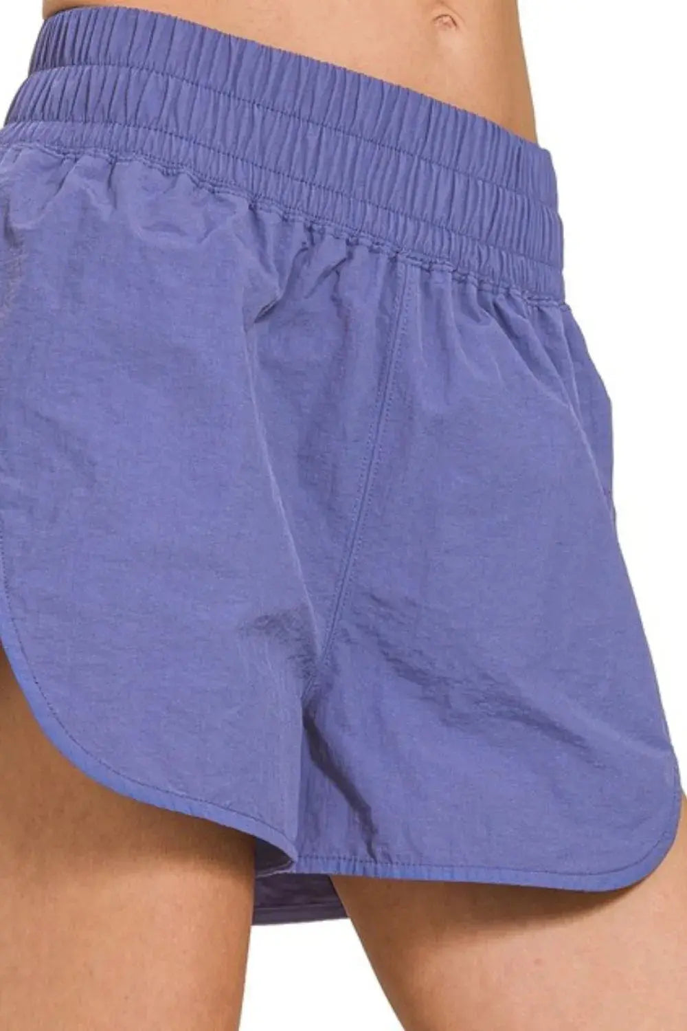 Zenana Blue Windbreaker Smocked Waistband Running Shorts for Women