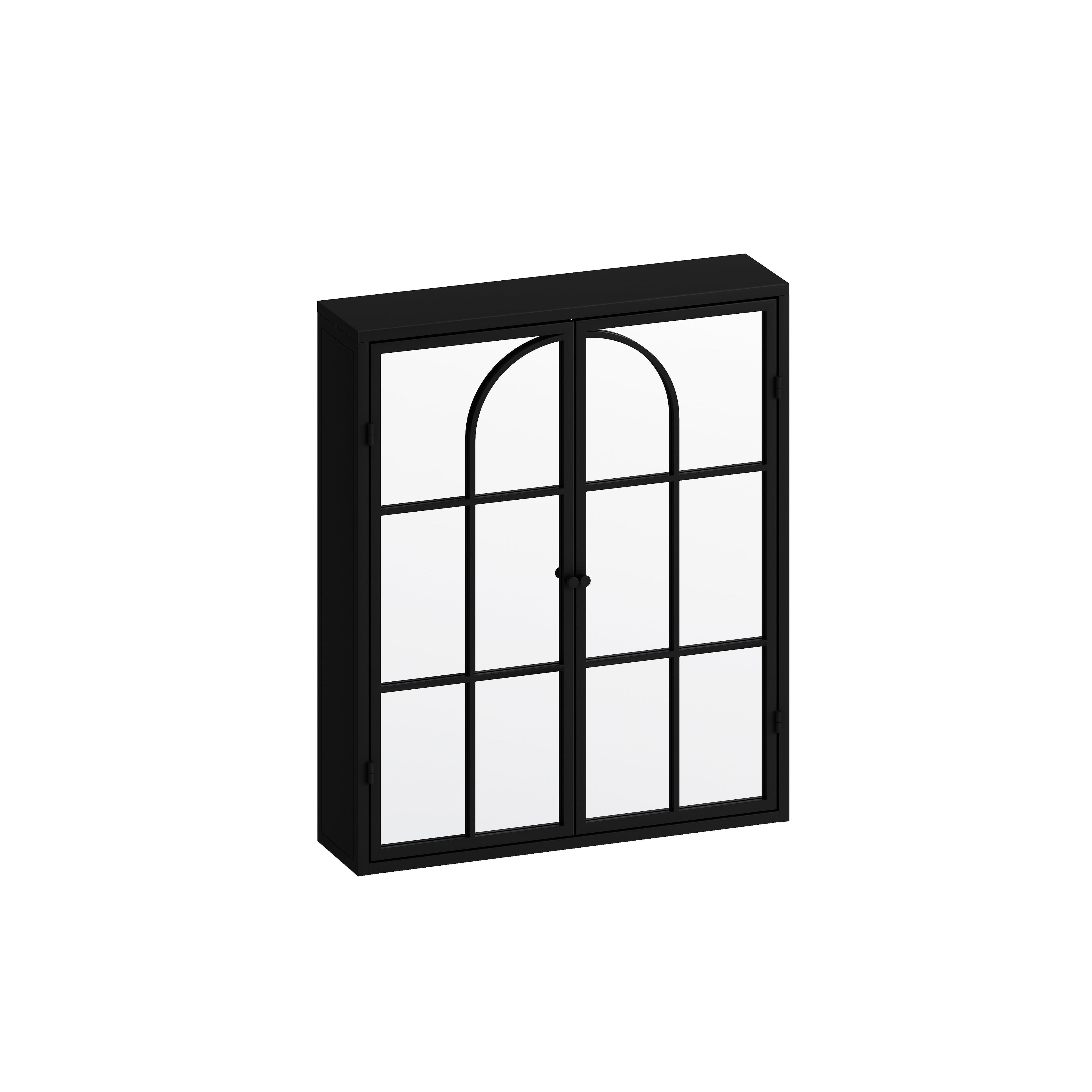 23.62 "Vintage Two Door Wall Cabinet with Mirror Three-level Entrance Storage Space Black