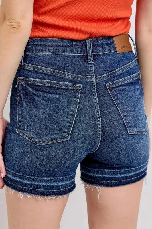 Judy Blue Jeans - Plus Size High Waist Tummy Control Destroy Release Hem Denim Shorts