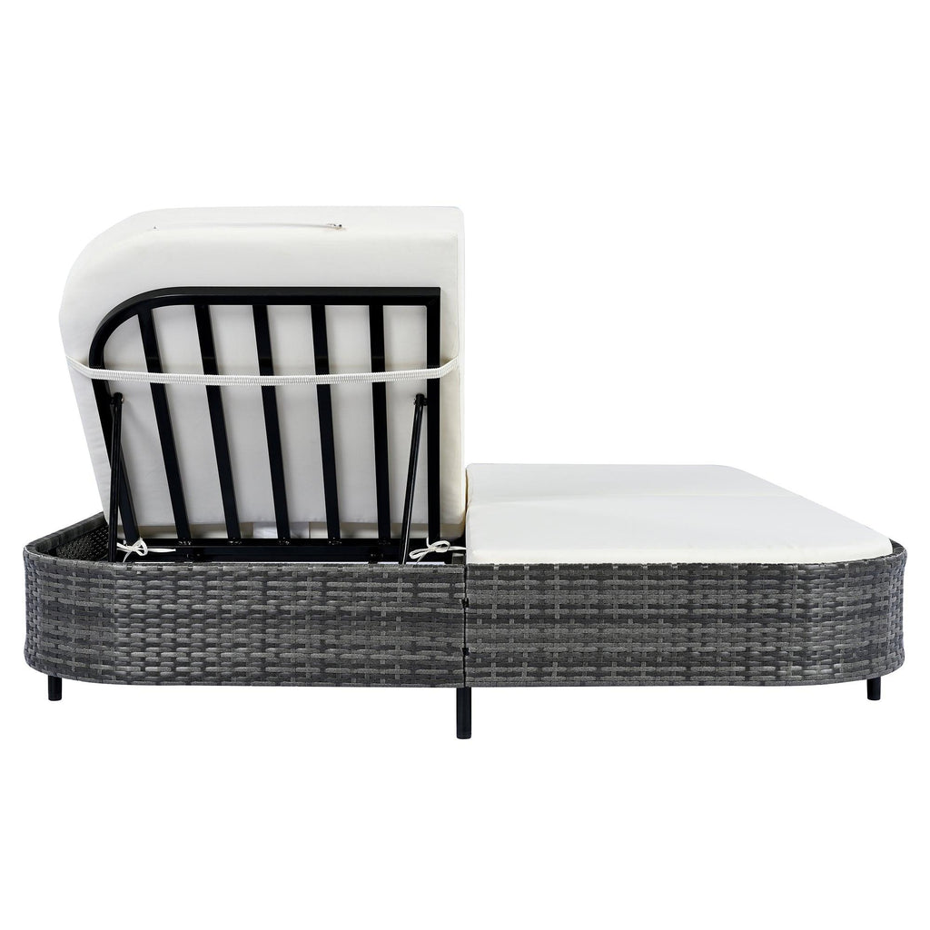 Outdoor Daybed, Patio Rattan Daybed with 5-Position Adjustable Backrest and Removable Cushions & Pillows for Garden, Backyard, Poolside