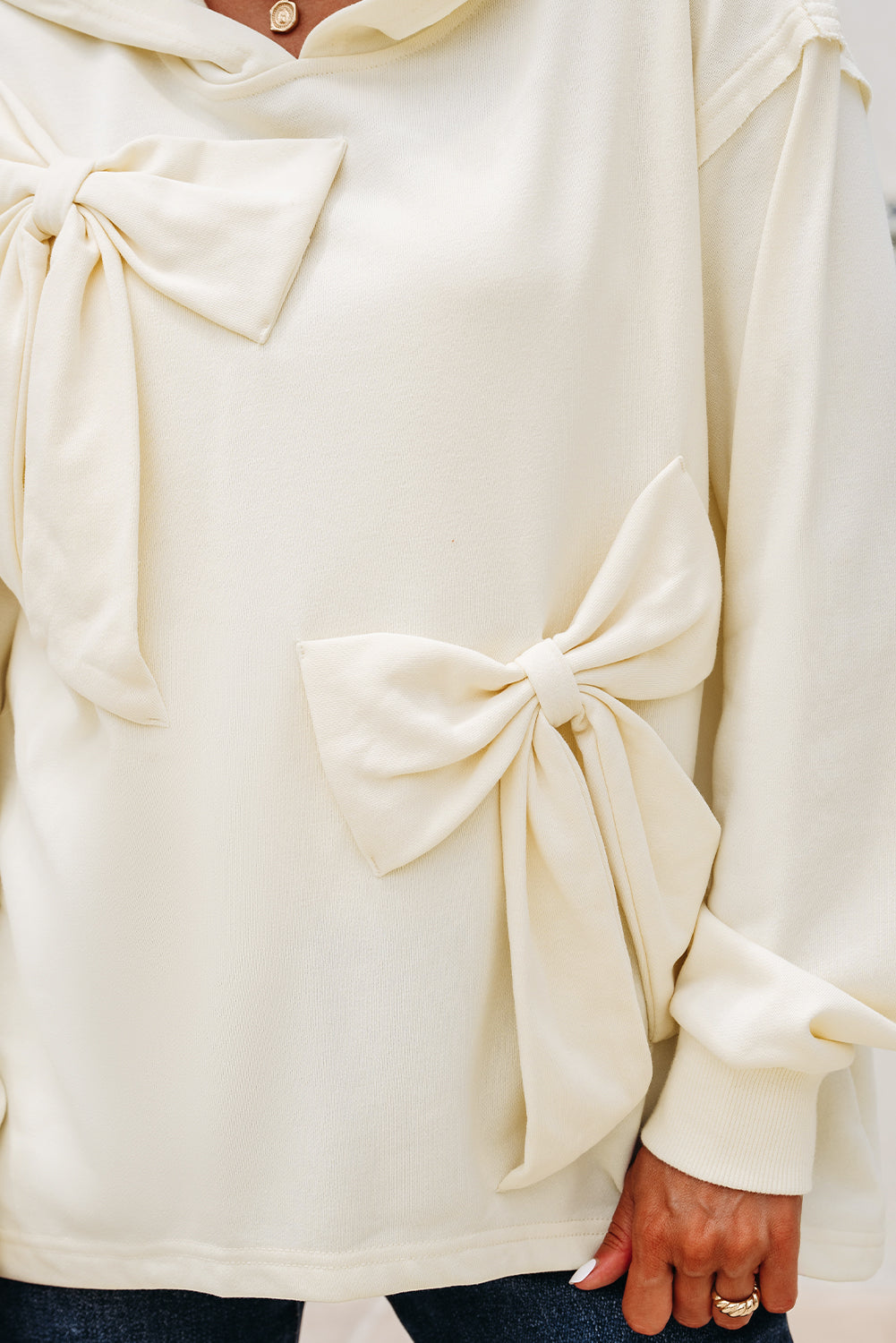 Solid Bow Long Sleeve Hoodie