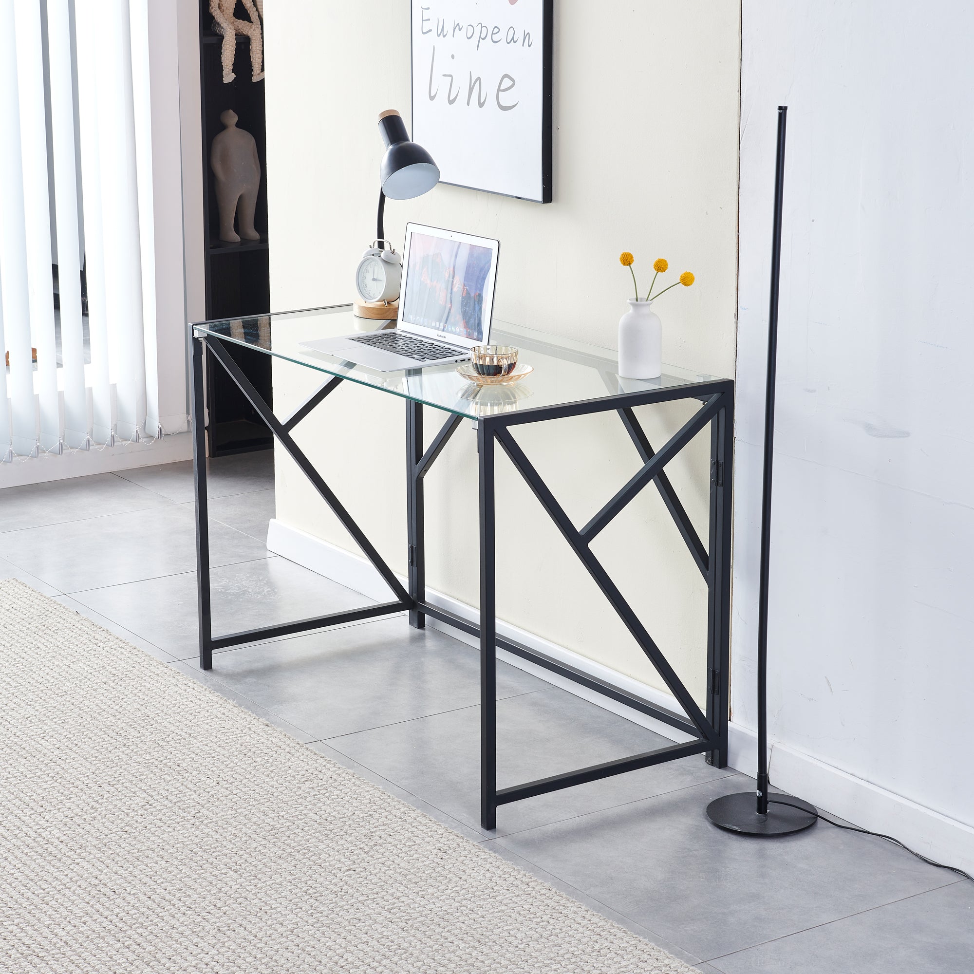 Tempered Clear Glass Computer Desk Laptop Desk Transparent Glass Laptop Table Small Study Desk
