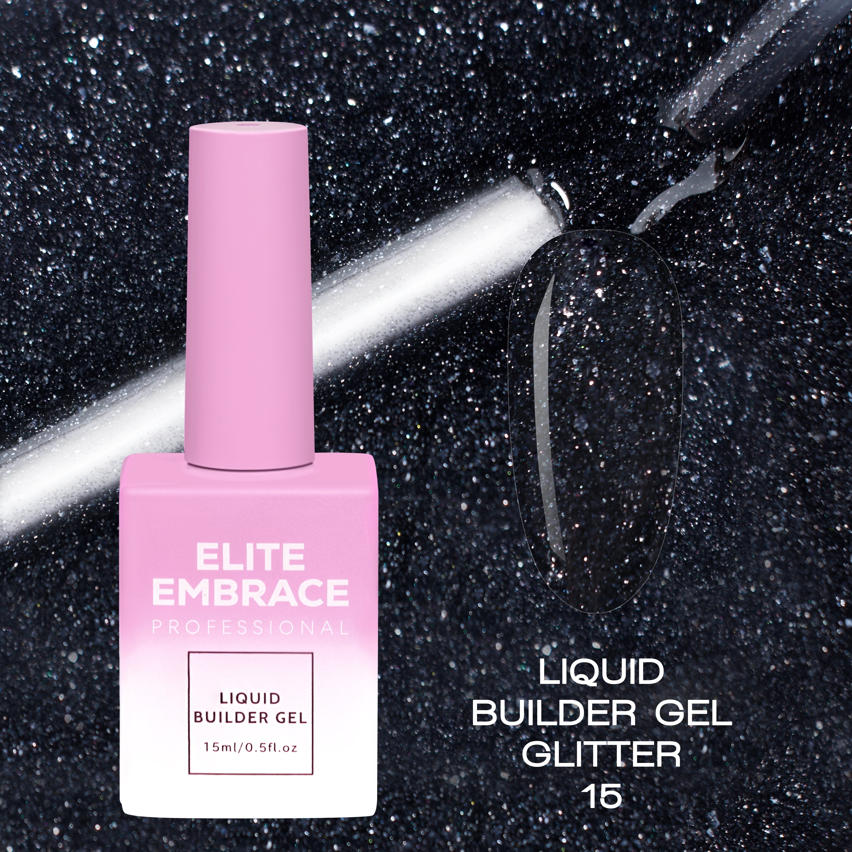 ELITE EMBRACE Professional Liquid Builder Gel Glitter 15 15ml ELBGG1515