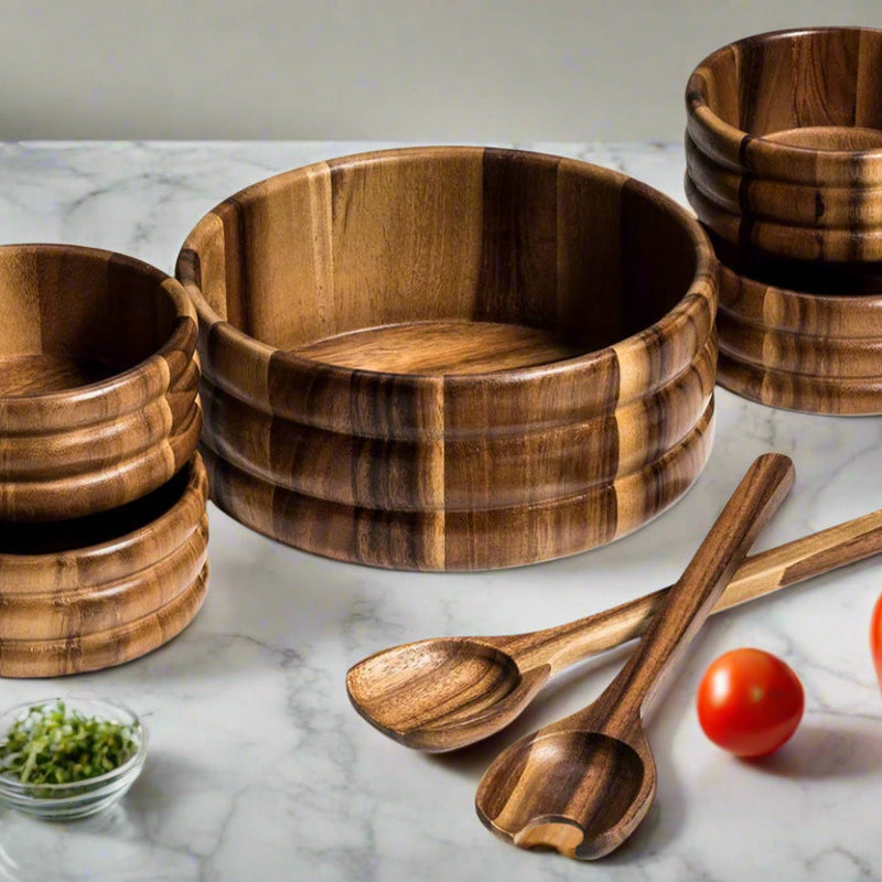 Large Salad Bowl with Servers and 4 Individuals - 330B7