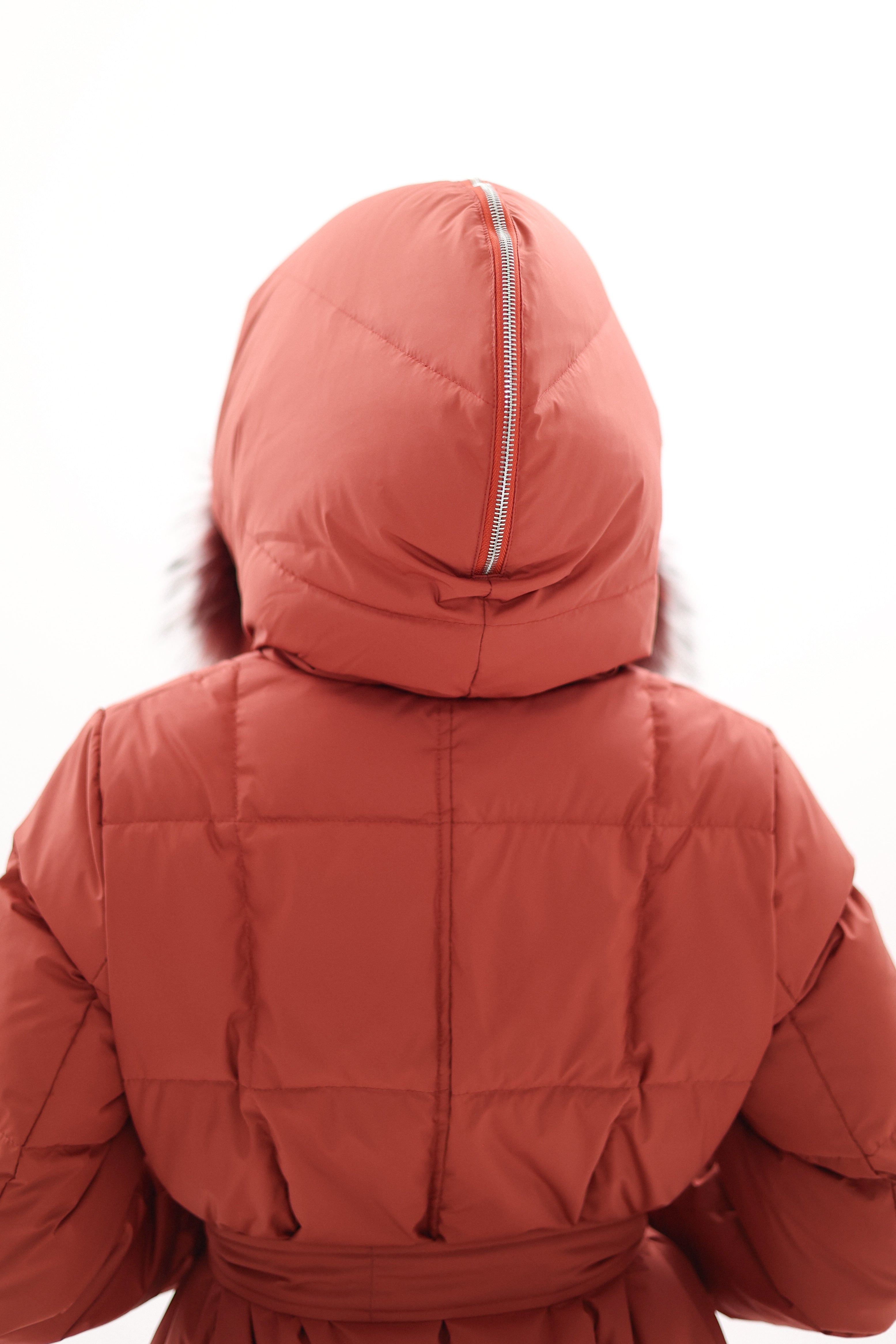 Genuine Silver Fox Fur Trim Down Coat