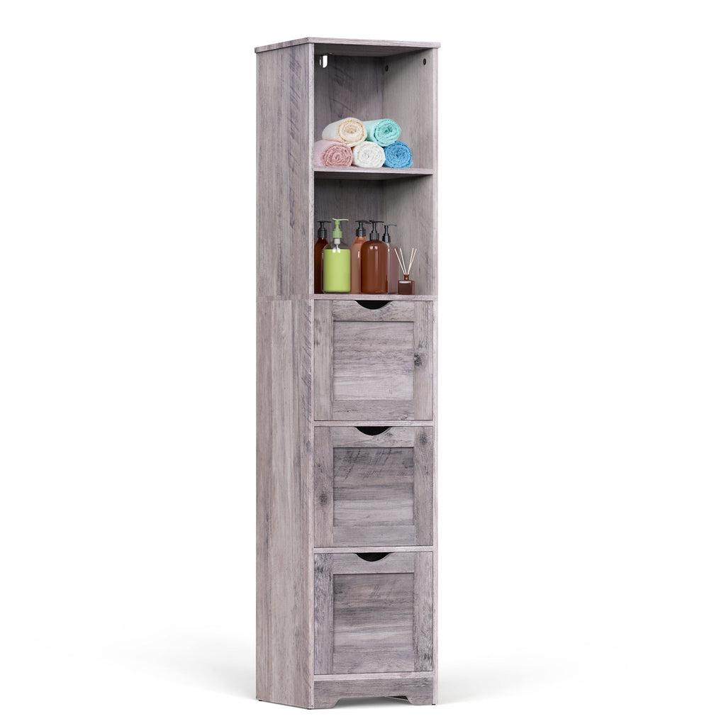 Bathroom Floor Cabinet with 3 Drawers 2 Shelves, Tall Narrow Bathroom Kitchen Pantry Storage Cabinet with Open Compartment Grey