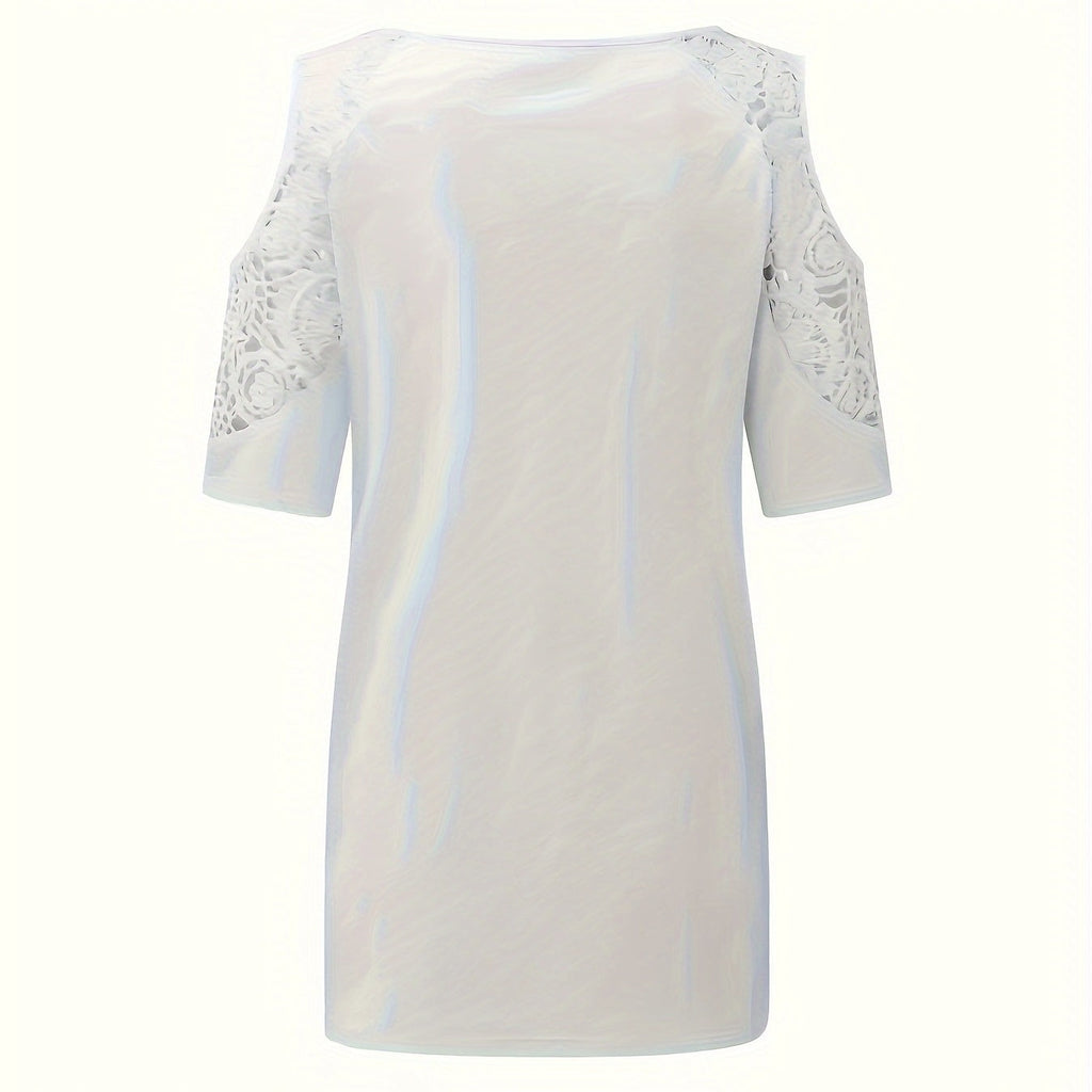Women's Floral Off Shoulder Top with V-neck Floral Print and Contrasting Lace Blouse