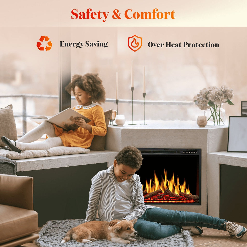 34 Inch Electric Fireplace Insert Adjuatble Flame Colors 936BXB