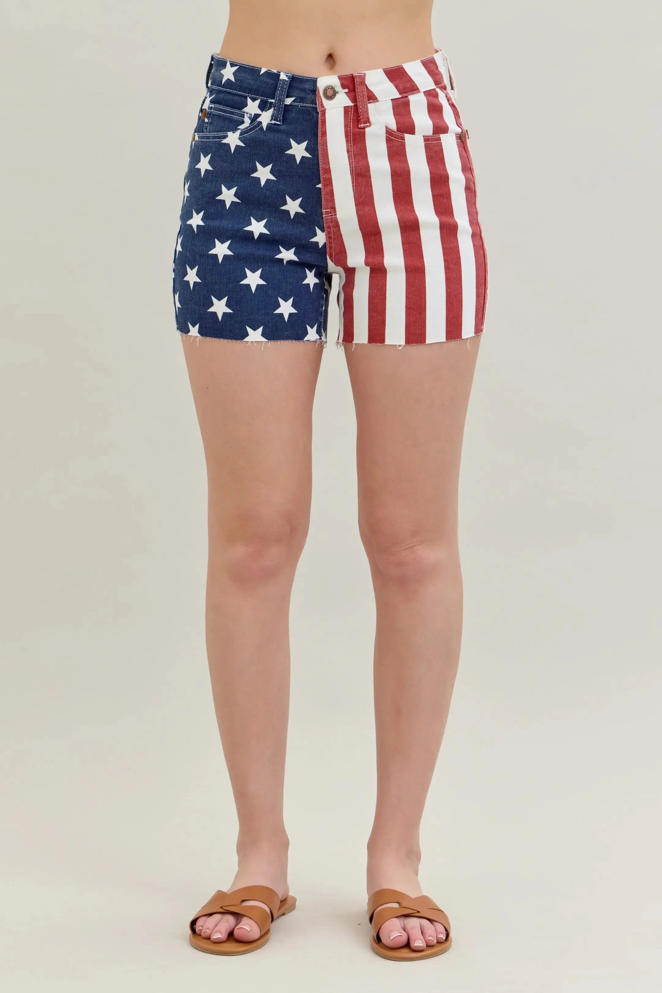 Judy Blue Jeans - Full Size High Waist Americana Flag Fray Hem Shorts