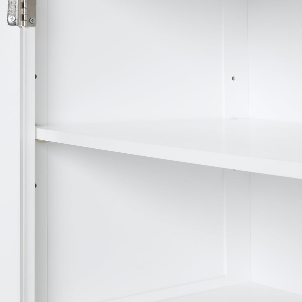 Tall Bathroom Storage Cabinet, Freestanding Storage Cabinet with Two Drawers and Adjustable Shelf, MDF Board  White