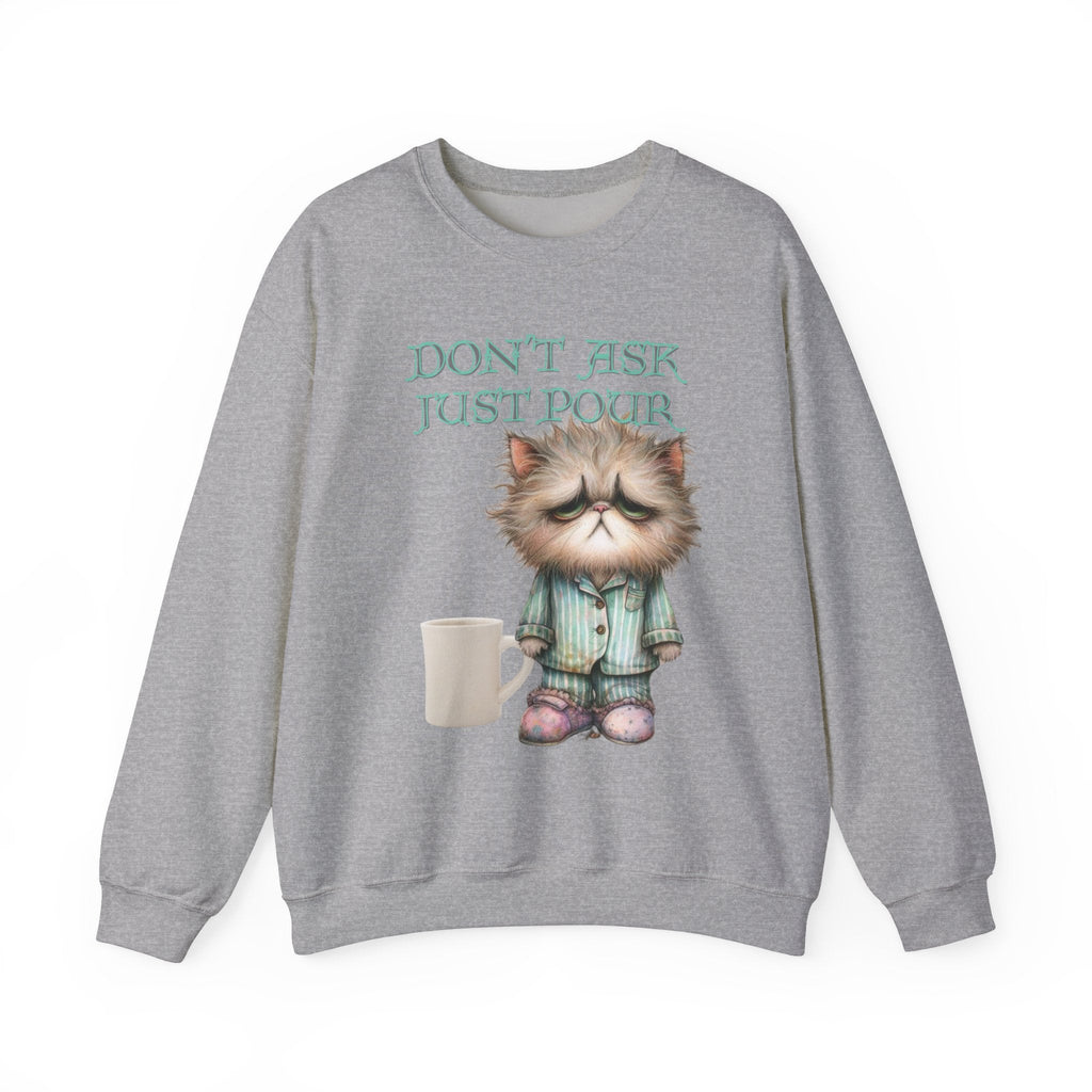 Just Pour Coffee Lover Sweatshirt Women's Top - Funny Cat Lover Gift, Cozy Apparel