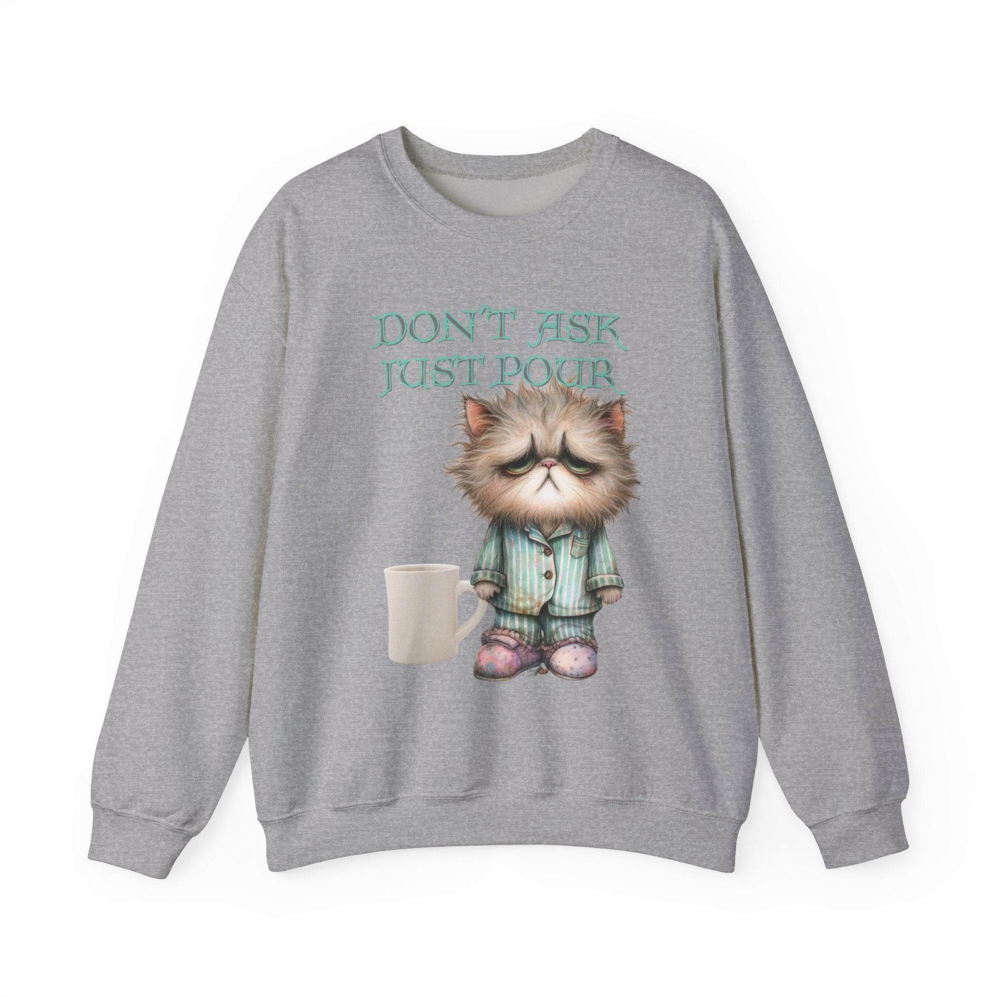 Just Pour Coffee Lover Sweatshirt Women's Top - Funny Cat Lover Gift, Cozy Apparel