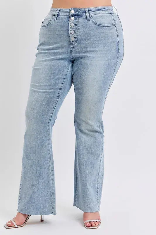 Mid Rise Rhinestone Side Panel Flare Judy Blue Jeans